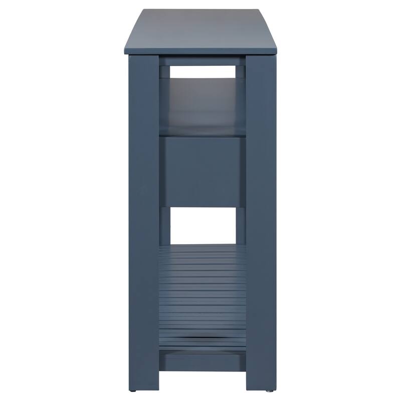 2-Tier Console Table Sofa Table with 4 Drawers and 2 Shelves, Accent Table Hallway Tables with vintage Aluminum Handle