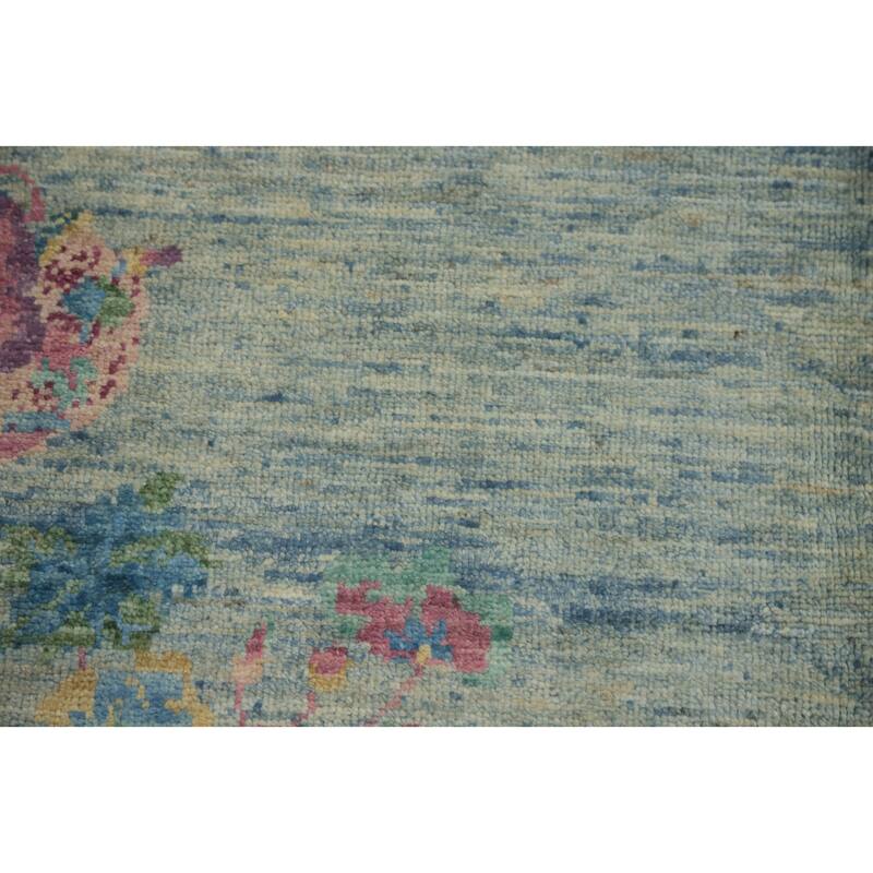 Hand Knotted Oriental 100% Wool Carpet Traditional Floral Navy Blue & Blues Ziegler Runner Rug - 14' 8'' X 4' 10''