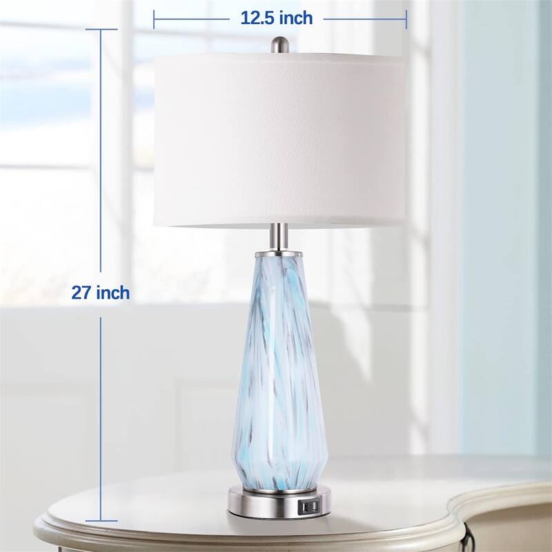 Modern Table Lamp Set of 2 Touch Control, 27" Tall Glass Bedside Lamp