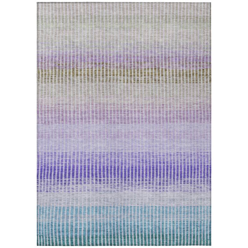Machine Washable Indoor/ Outdoor Contemporary Stripes Chantille Rug