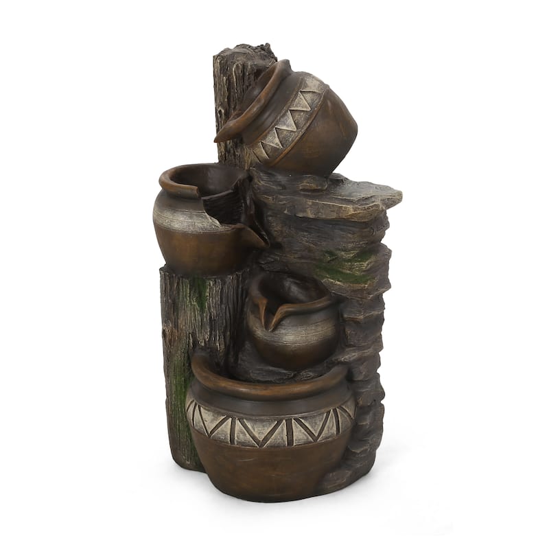 19.75" High Weather Resistant Floor Fountain with Light, 3 Tier Outdoor Fountain, Brown + Gray