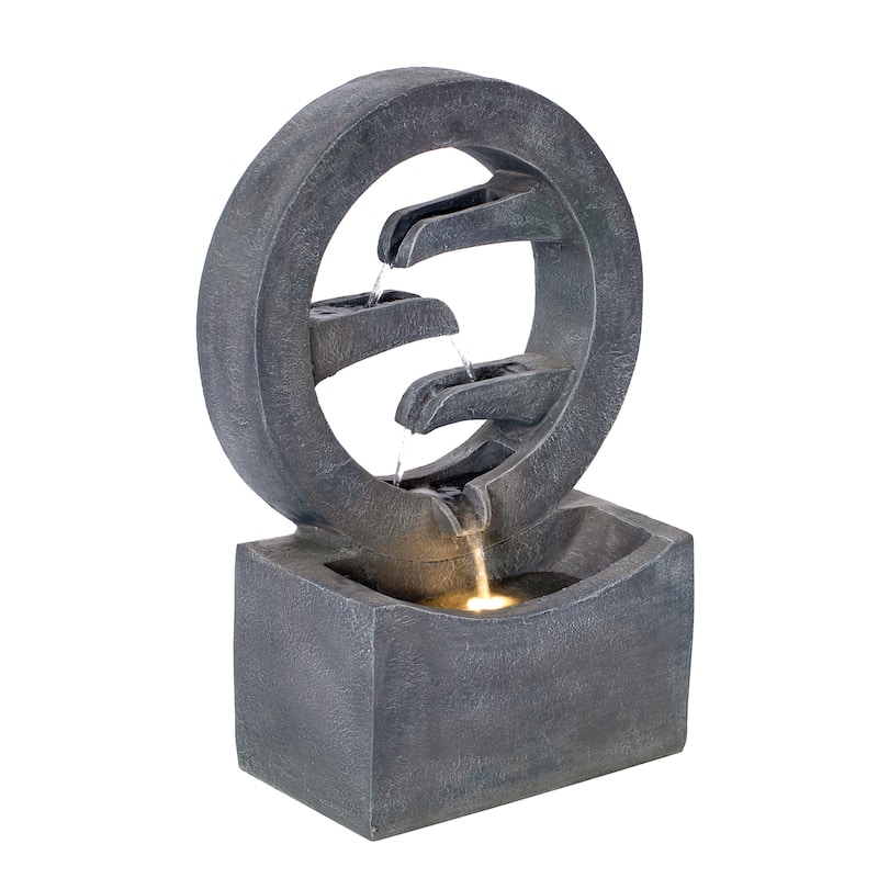 Christopher Knight Home - Modern 26.77"H Polyresin Outdoor Water Fountain with LED Light & Cascading Design