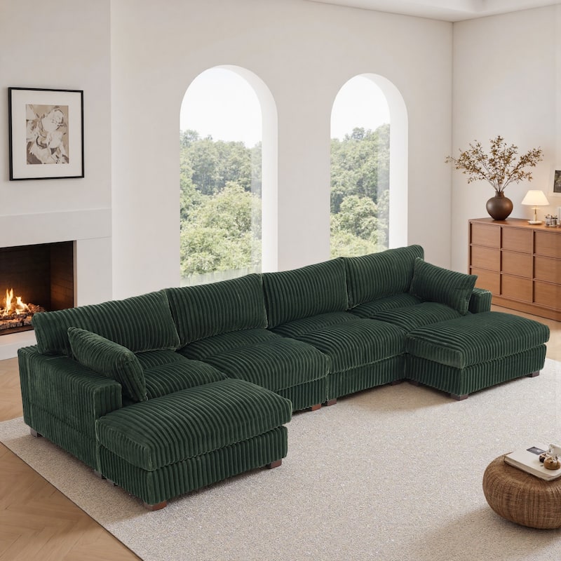 Modern Oversized Plush Corduroy Modular Sectional Sofa with 2 Ottomans