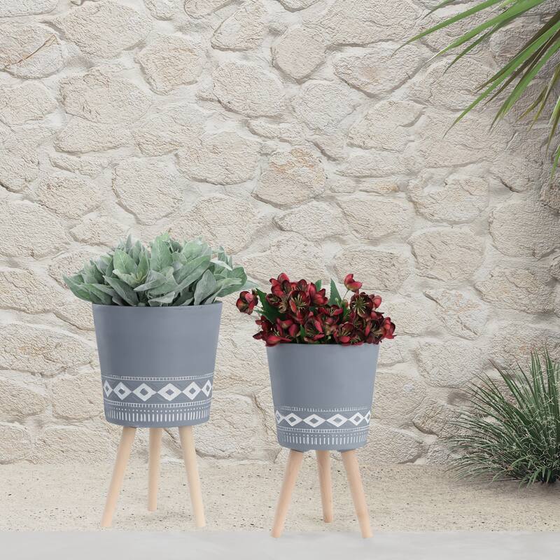 Sagebrook Home Elegant Magnesia and Beech Wood Planters - Perfect Home & Garden Accent - 12" x 12" x 21" - Set of 2 Diamond Gray