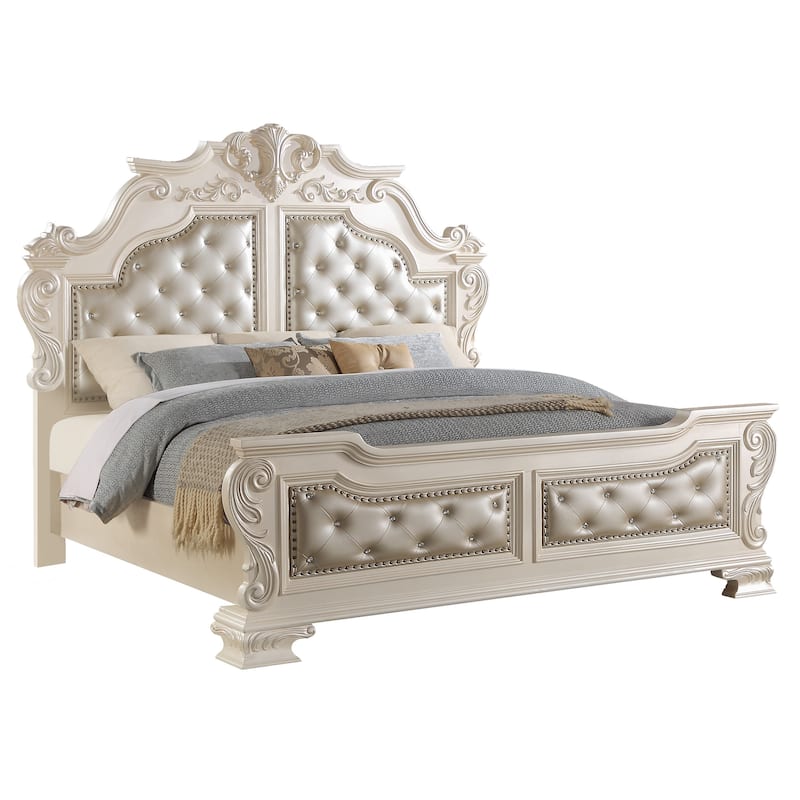 Victoria Pearl White Tufted Upholstered Bedroom Set