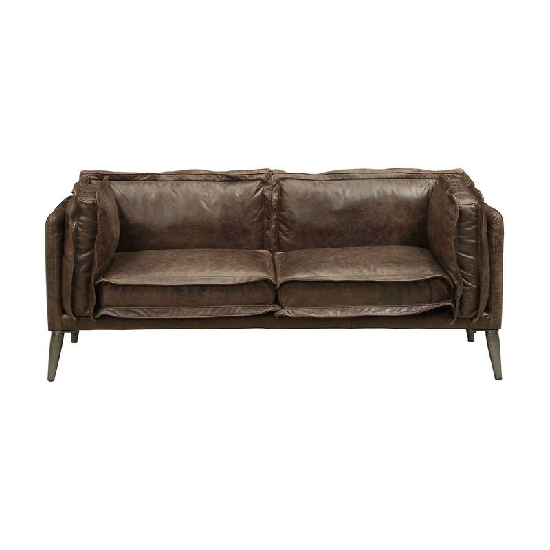 Andre Distress Chocolate Loveseat with Metal Tapered Leg