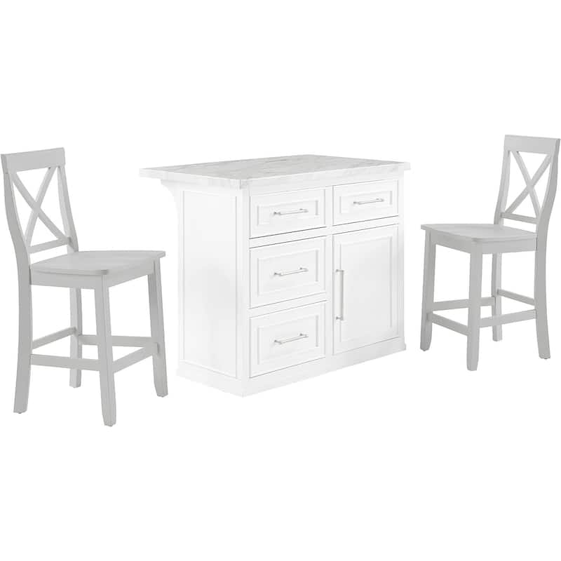 Kitchen Island with Storage & Marble Top - Rolling Cart for Dining & Prep