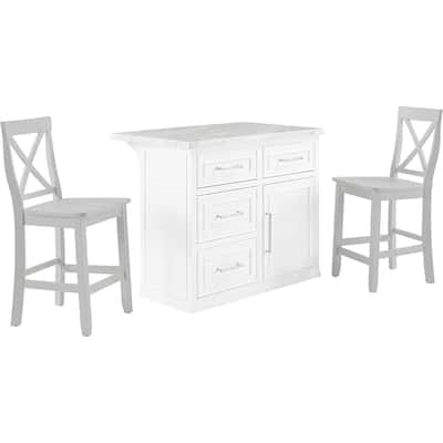 Kitchen Island with Storage & Marble Top - Rolling Cart for Dining & Prep