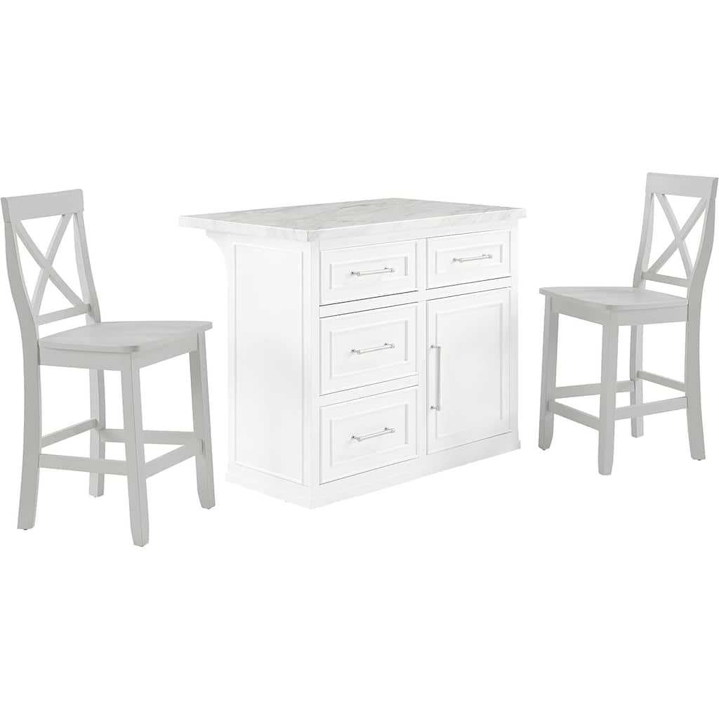Kitchen Island with Storage & Marble Top - Rolling Cart for Dining & Prep