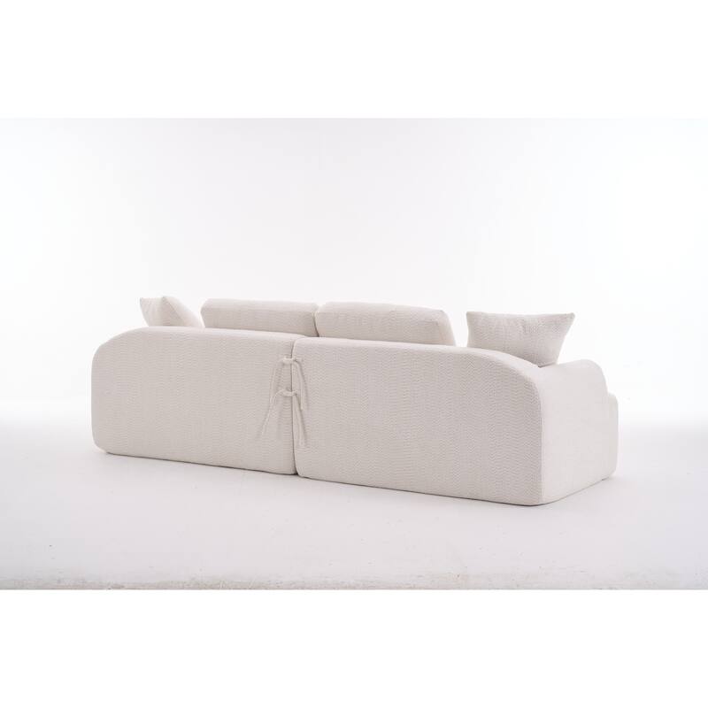 4-seater Beige Compression Sofa with 4 Pillows, Crochet Yarn Fabric, Full Sponge, for Home Living
