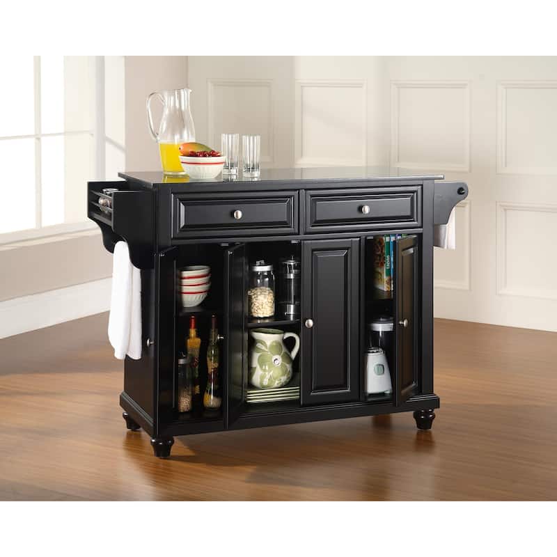 Kitchen Island Granite Top Full Size, Portable Kitchen Cart, Modern Kitchen Storage Island, White/Black
