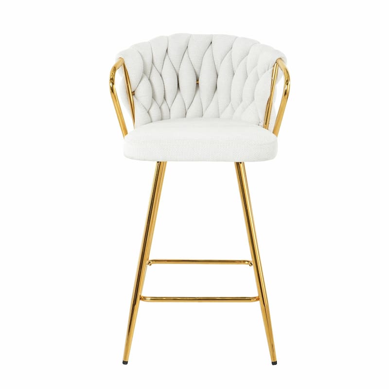 Contemporary Linen Bar Chair with Gold-Plated Legs (Set of 2)