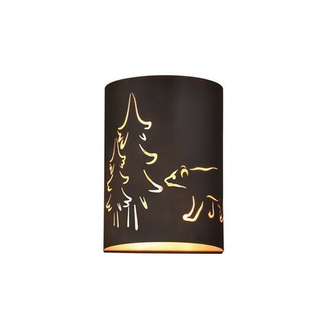 Katmai 2 Light Bronze Gold Rustic Bear Tree Flush Wall Sconce - 5-in W x 11-in H x 8-in D