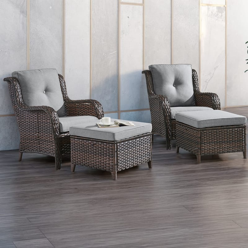 Gymojoy Outdoor Chairs with Ottoman Set of 4 - Brown - Grey