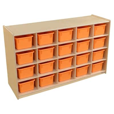 Contender cubby organizers with 20 Cubby Orange Trays Cabinet, Toy Storage, Hardwood Storage Cabinet for Classroom