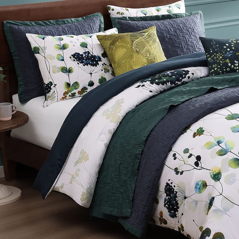 Bebejan Abstract Vines 8 Piece 100 % Cotton Sateen Reversible Comforter & Coverlet Set