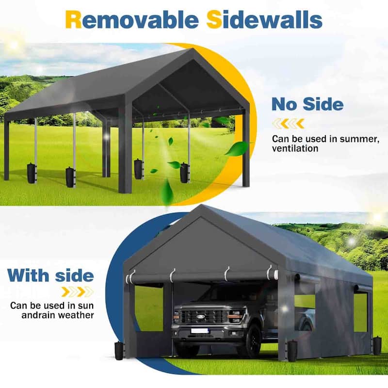 Futzca 12x20 ft Carport Canopy, Waterproof Outdoor Shelter with Sandbags