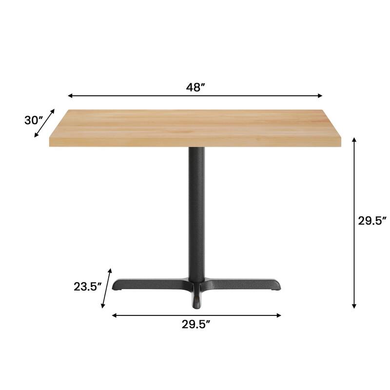 Rectangular Solid Wood Commercial Tabletop w/ 23.75" x 29.5" Dining Height X-Base - 30"W x 48"D x 29.5"H