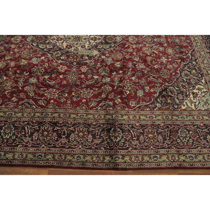 Hand Knotted Oriental 100% Wool Carpet Traditional Geometric Red Mashad Area Rug - 12' 10'' X 9' 1''