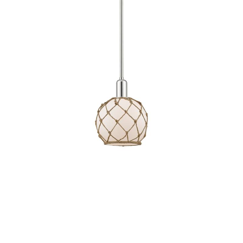 Innovations Lighting 716-1S-11-8 Farmhouse Rope Pendant Farmhouse Rope - Polished Nickel / White Glass with Brown Rope