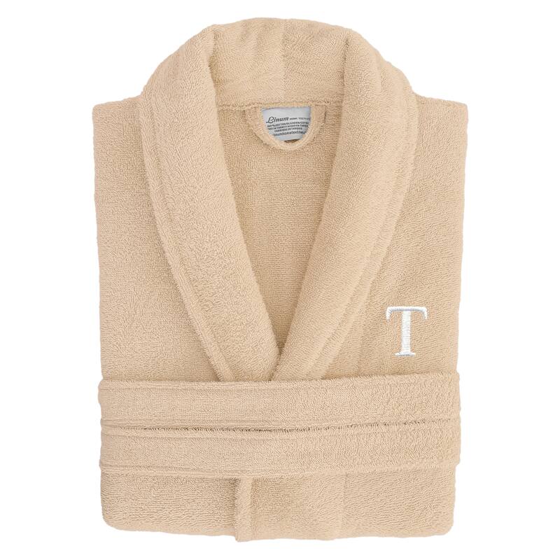 Authentic Hotel Spa Unisex Turkish Cotton Terry Cloth Bath Robe with single letter White Bookman Monogram. - L/XL - T