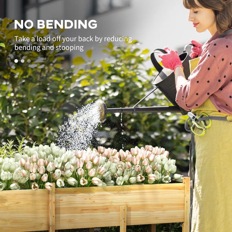Outsunny Wooden Raised Garden Bed with Bed Liner and Drain Holes, Large Elevated Planter Box with Legs