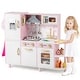 preview thumbnail 1 of 8, Gymax Kids Kitchen Playset w/ Apron Stoves Hood Oven Ice Maker Pink