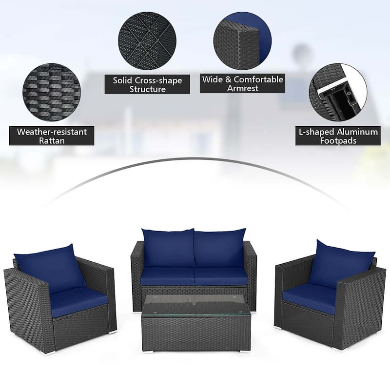 Gymax Set of 8 Rattan Furniture Set Cushioned Sofa Chair Coffee Table