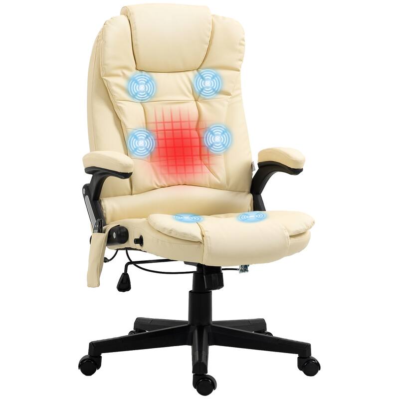 Massage Desk Chair Gaming Chair with Wheels, Beige Stylish Computer Chair Office Chair with Heat and High Back