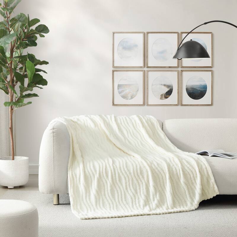 Swift Home Patterned Jacquard Plush Throw Blanket - 50" x 70" - Wave Coconut Milk