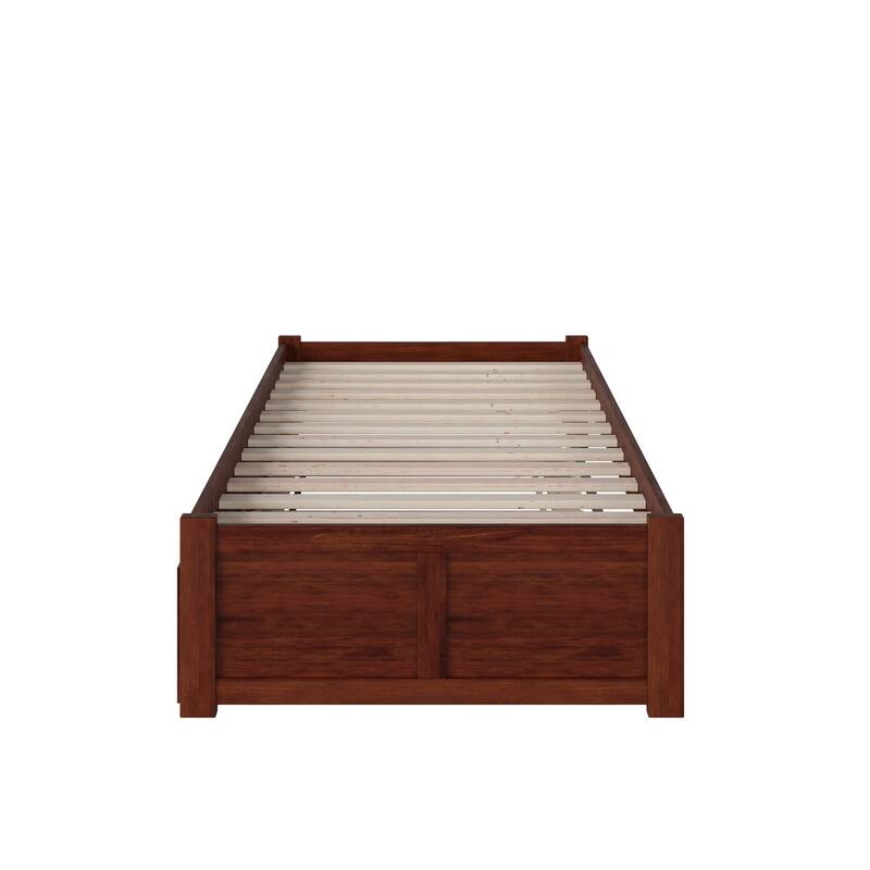 Concord Twin Platform Bed with Footboard and Twin Trundle in Walnut
