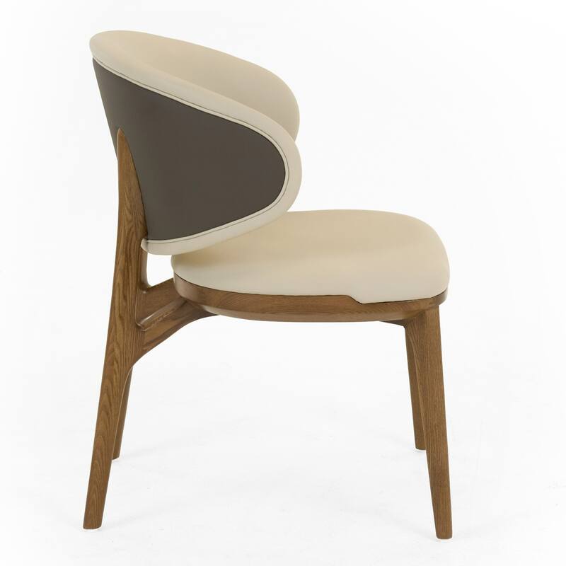 Modrest Chance Contemporary Cream Fabric and Brown Leatherette Walnut Dining Chair (Set of 2)