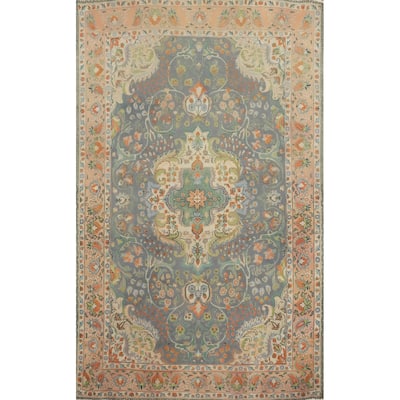 Hand Knotted Oriental 100% Wool Carpet Traditional Floral Greys & Charcoal Tabriz Area Rug - 9' 6'' X 6' 8''