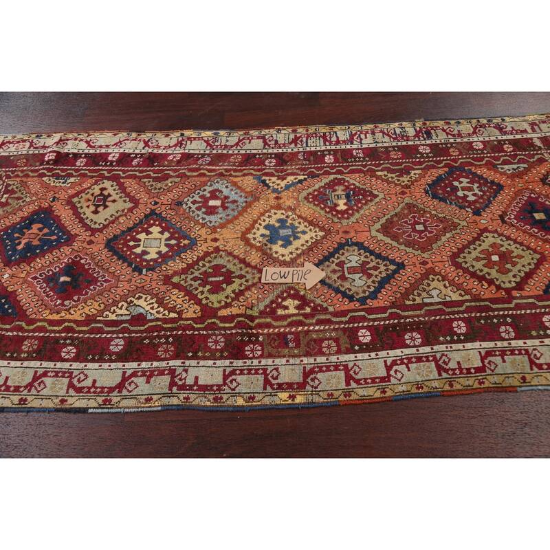 Pre-1900 Antique Vegetable Dye Oushak Turkish Wool Area Rug Handmade - 3'7" x 8'2"
