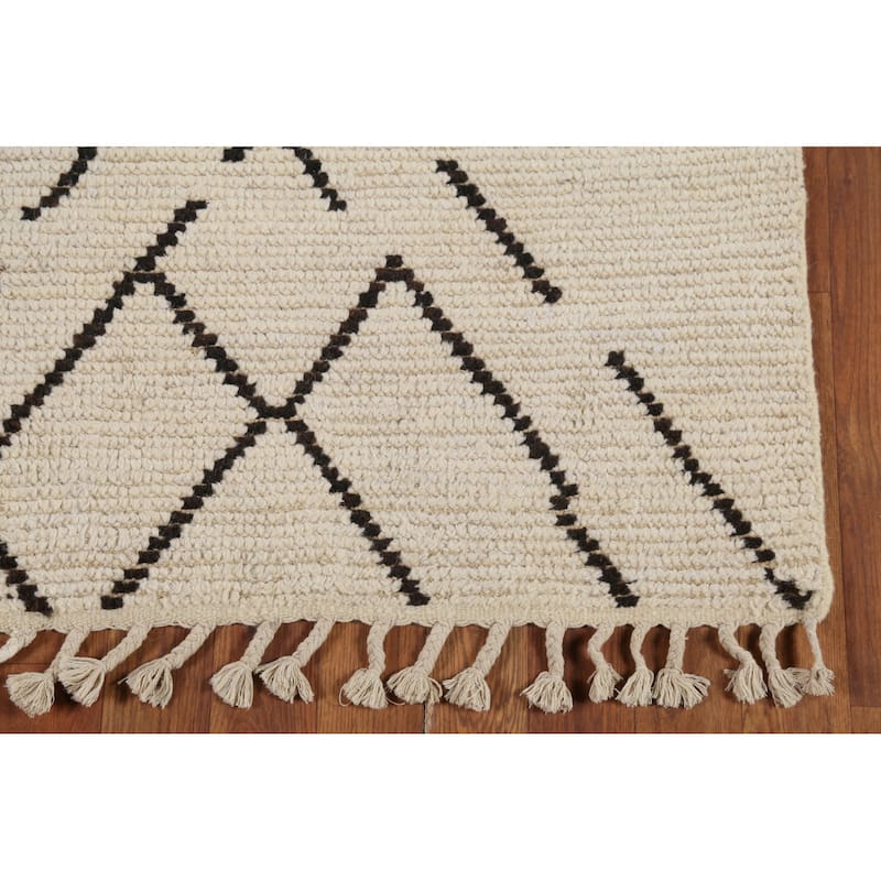 Ivory Moroccan Oriental Accent Rug Handmade Wool Carpet - 2'9"x 5'7"