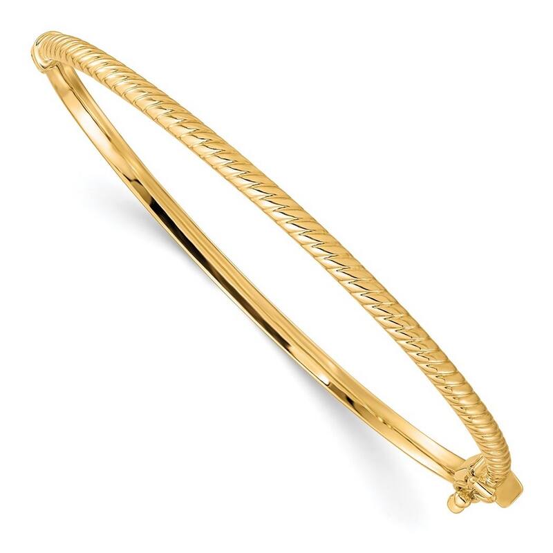 Curata 3mm 10k Yellow Gold Fold over Polished Textured Stackable Bangle Bracelet