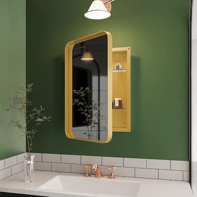 Recessed Metal Framed Medicine Cabinet Bathroom Mirror Cabinets Skincare Cabinets with Mirror Adjustable Shelves for Bathroom