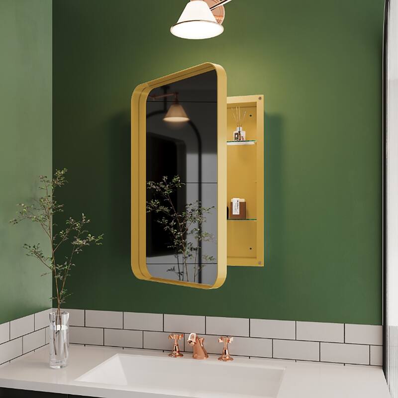 Wall Mount Metal Framed Medicine Cabinet with Storage