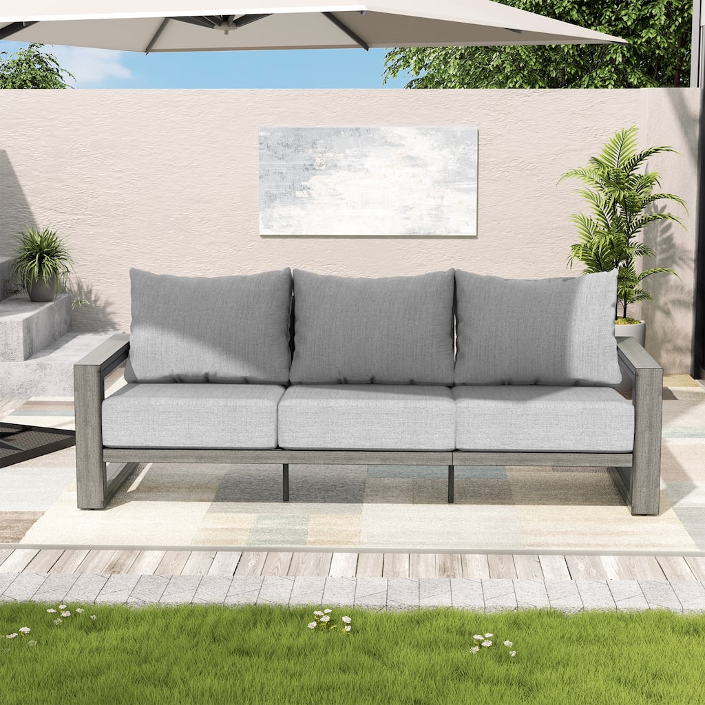PureScape Hand-Painted Aluminum Outdoor Sofa Chair with Sunbrella Gray Cushions