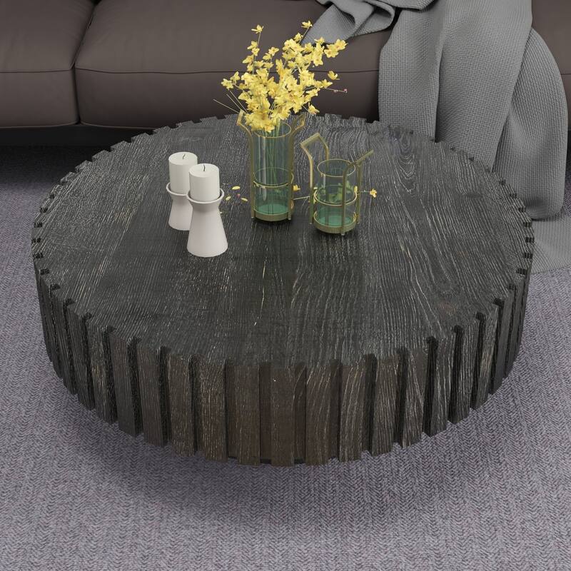 Round Coffee Table Wooden Accent Table with Solid Wood Base Living Room Table
