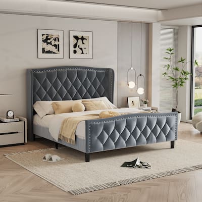 Modern Upholstered Platform Bed with Stylish Headboard and Practical Support
