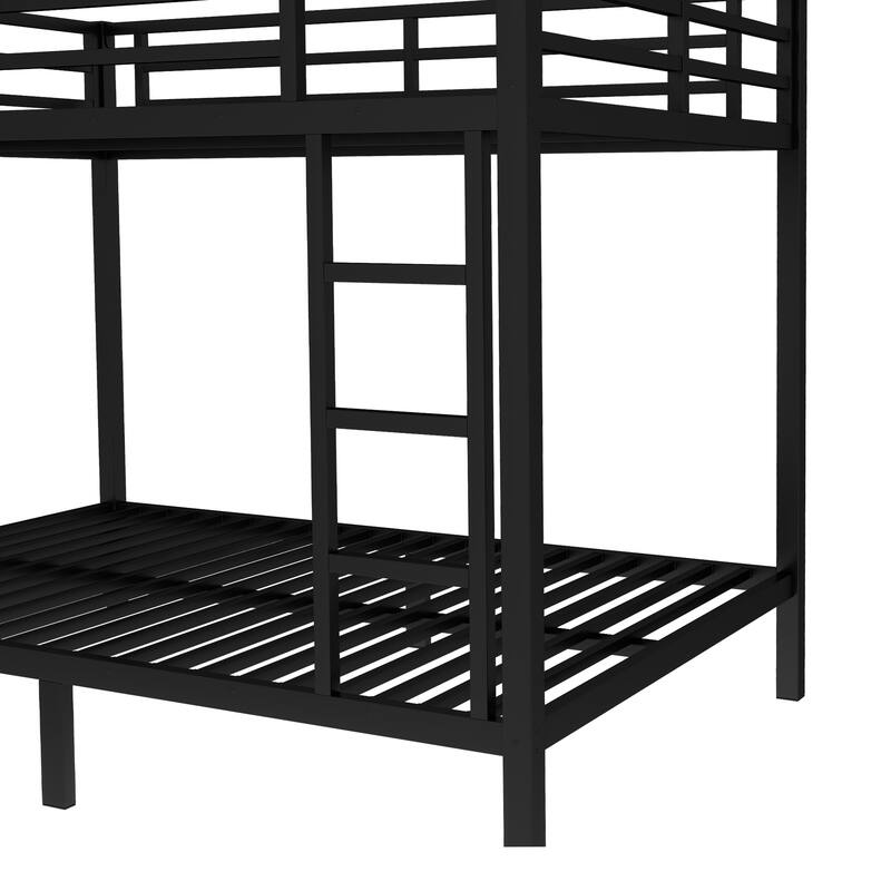 Metal Bunk Bed Frame with Safety Guardrail, Heavy Duty Metal Slat Support, Noise Free