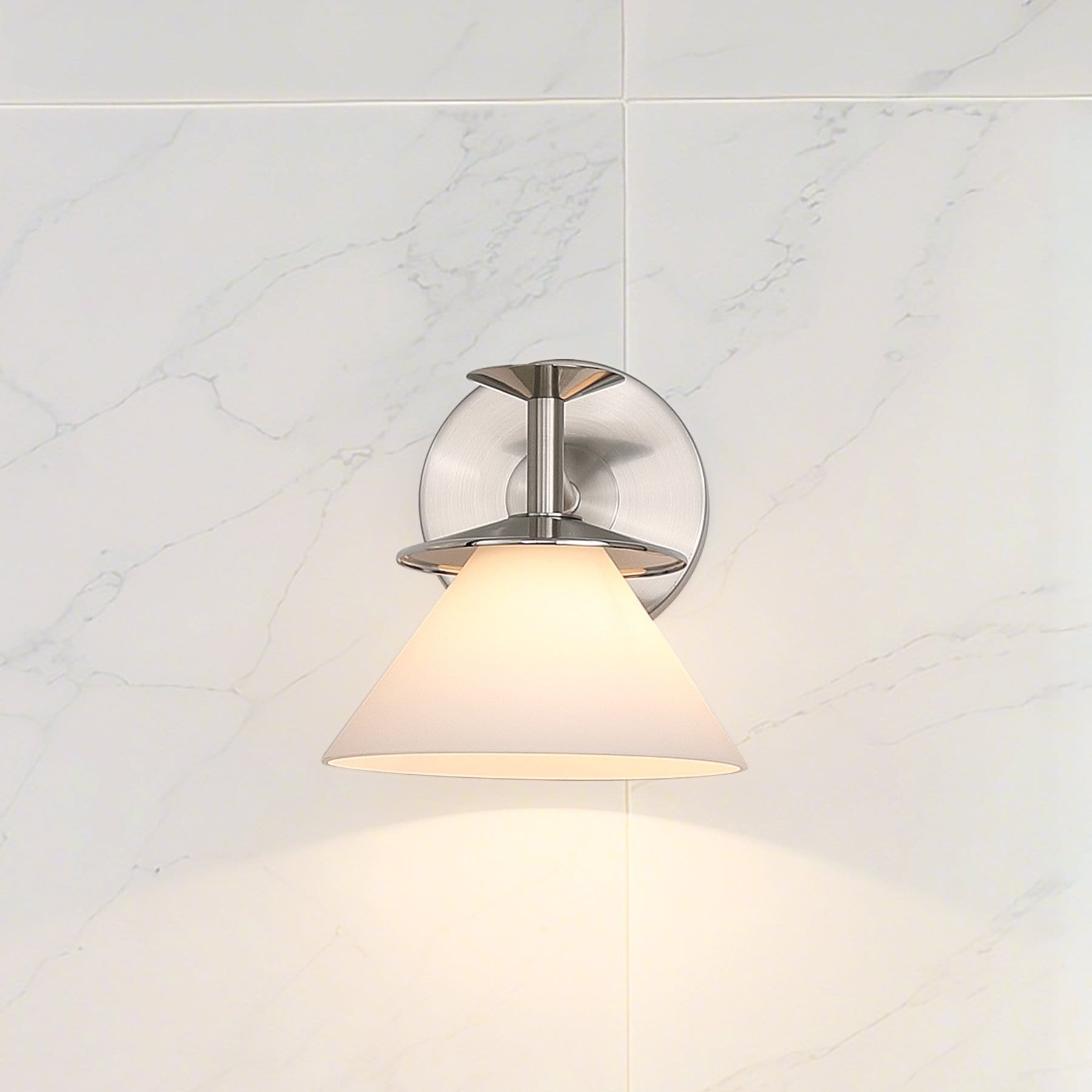 Thesis Tremolo 7-inch 1-light Brushed Nickel and Polished Nickel Vanity Light with Etched Opal Glass
