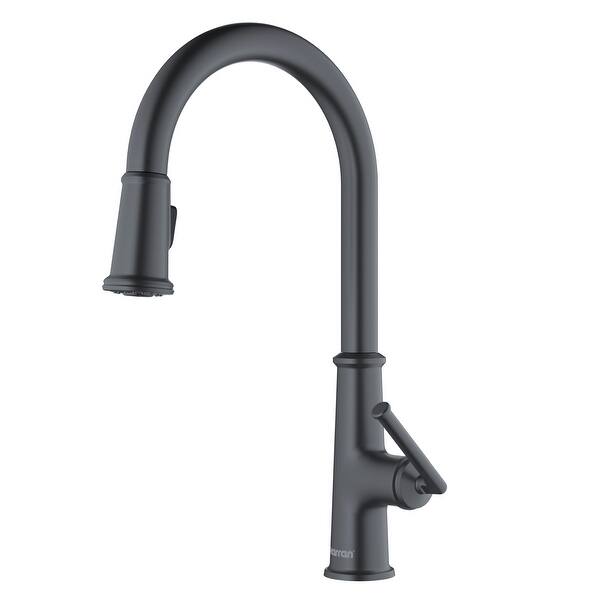 slide 2 of 18, Karran Elwood One-Handle Pull Down Dual Function Sprayer Kitchen Faucet Gunmetal Grey