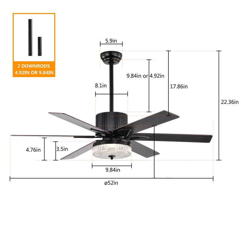 52 in. Smart Indoor Gold Ceiling Fan with Integrated LED with 6 Plywood Blade and Remote Control