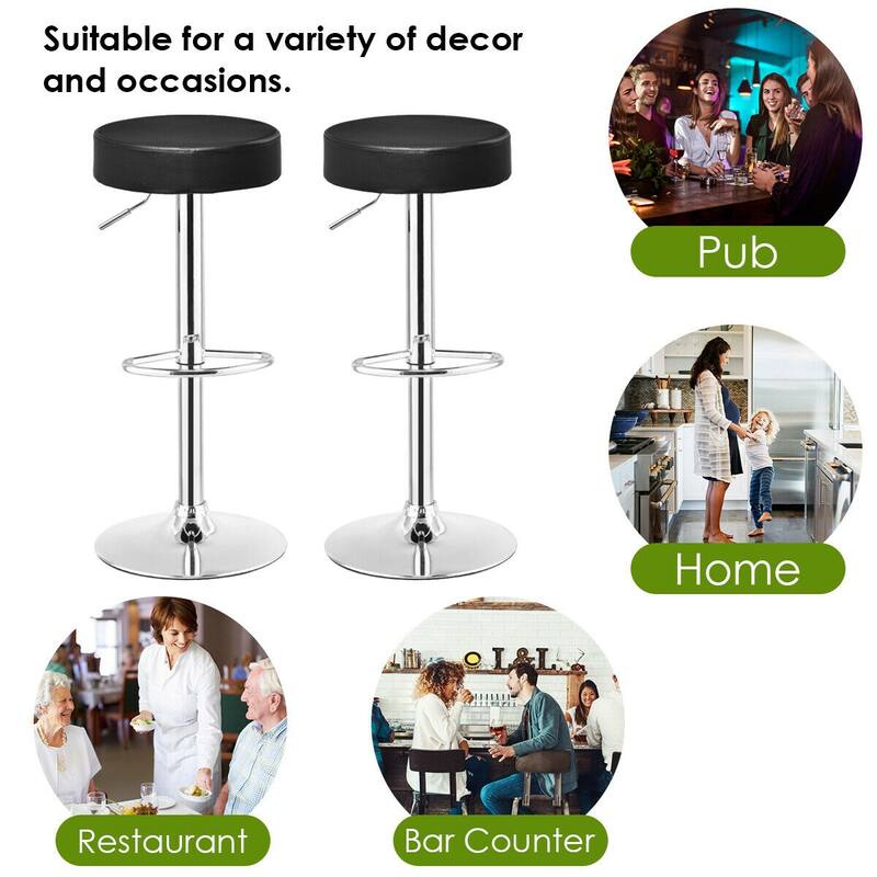 Costway Set of 2 Adjustable Round Leather Seat Hydraulic Swivel Bar