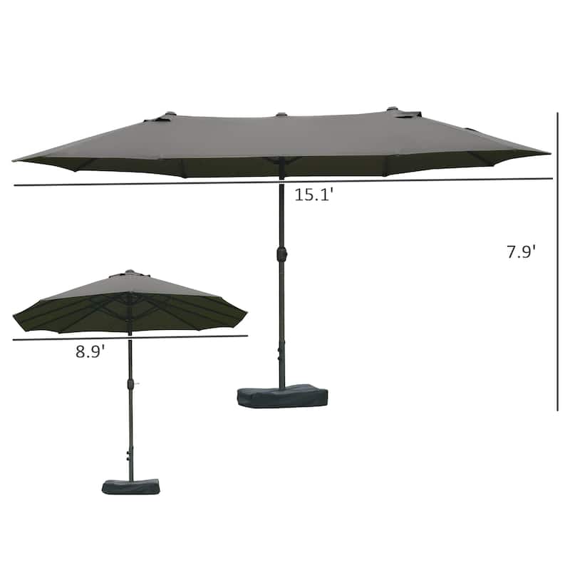 Patio Umbrella 15' Steel Rectangular Outdoor Double Sided Market with base, Sun Protection & Easy Crank for Deck Pool Patio
