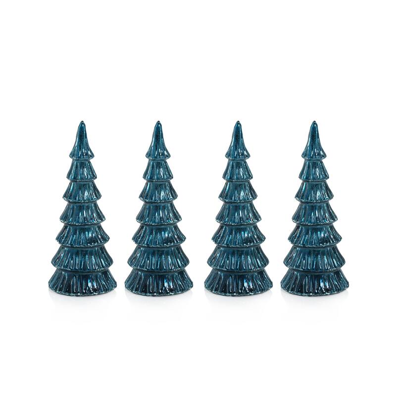 Lior 8.25" LED Glass Tabletop Holiday Trees, Set of 4