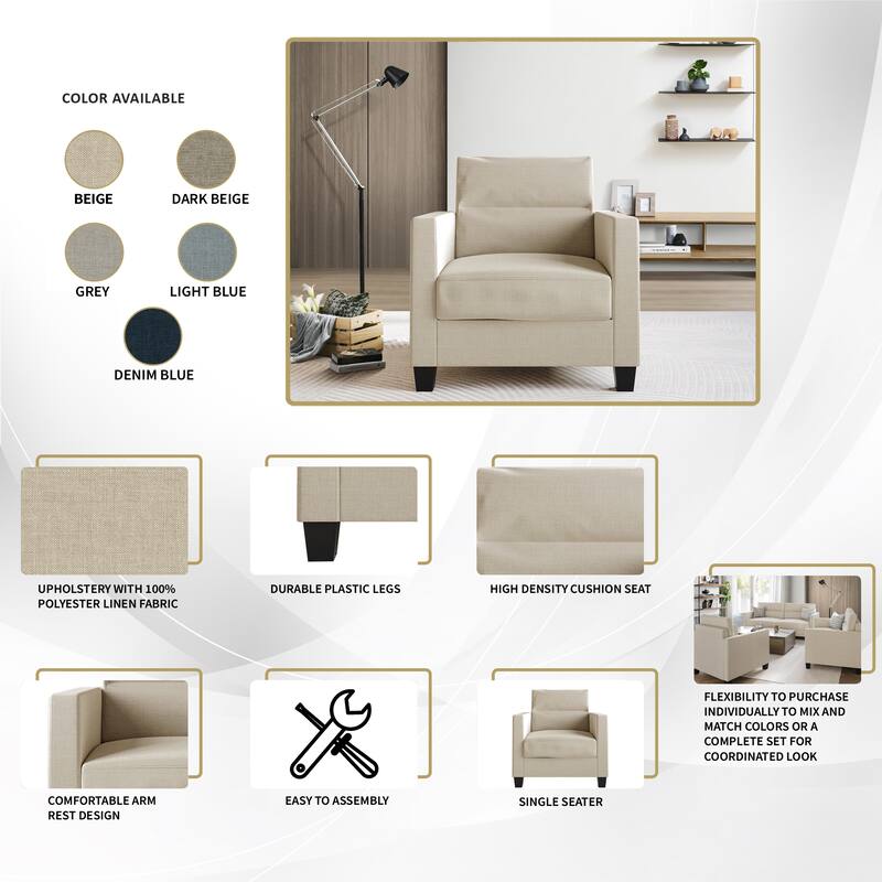 CraftPorch Clean and Minimalist Linen Upholstered 3-Piece Living Room Set