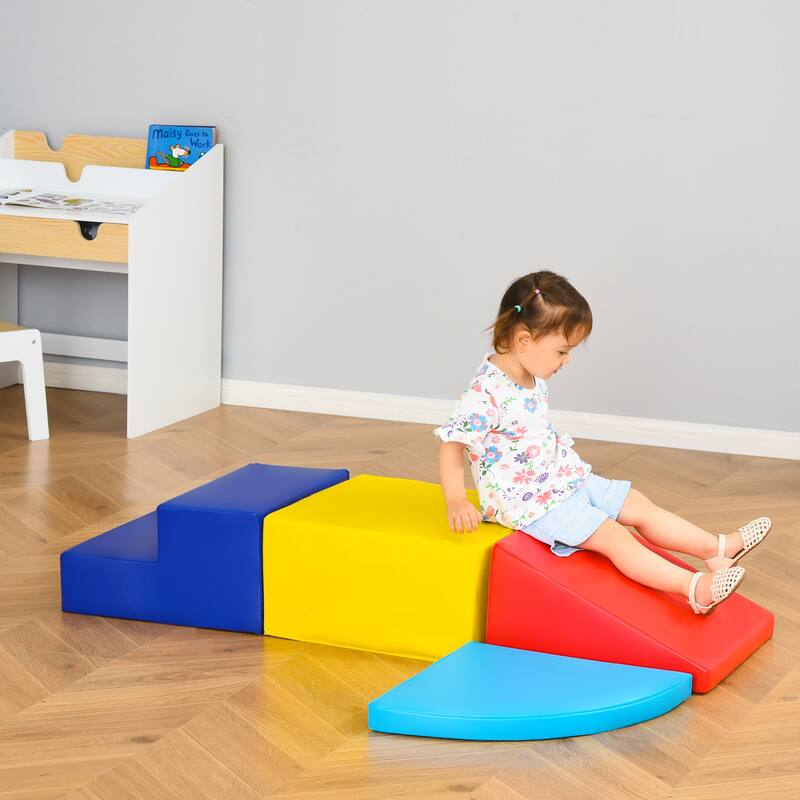Qaba Foam Play Set for Toddlers and Children, Easy-to-clean 4 Piece Soft & Safe Kids Climbing Set for Crawling or Sliding
